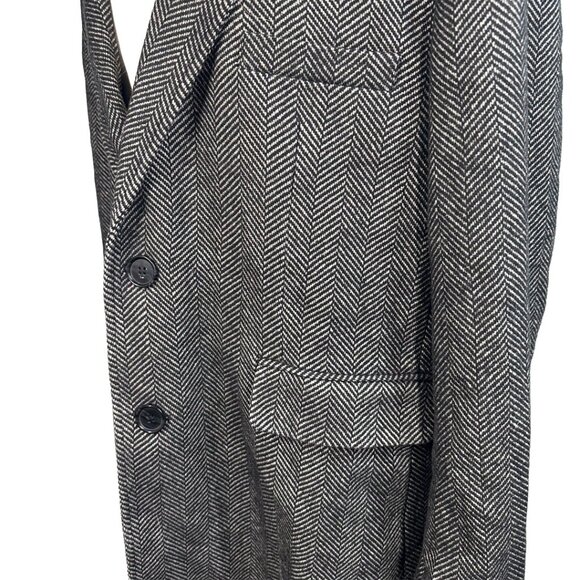 Braveman Men's XXL Herringbone Wool Blend Overcoat Black Gray HR01 Long Coat - Picture 4 of 10